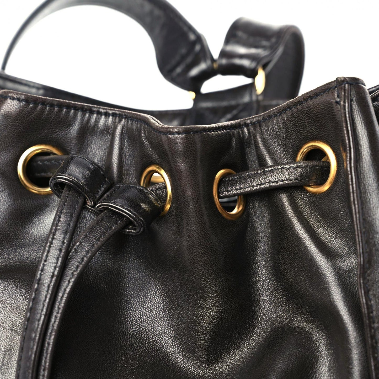 Lambskin Quilted Drawstring Backpack Black