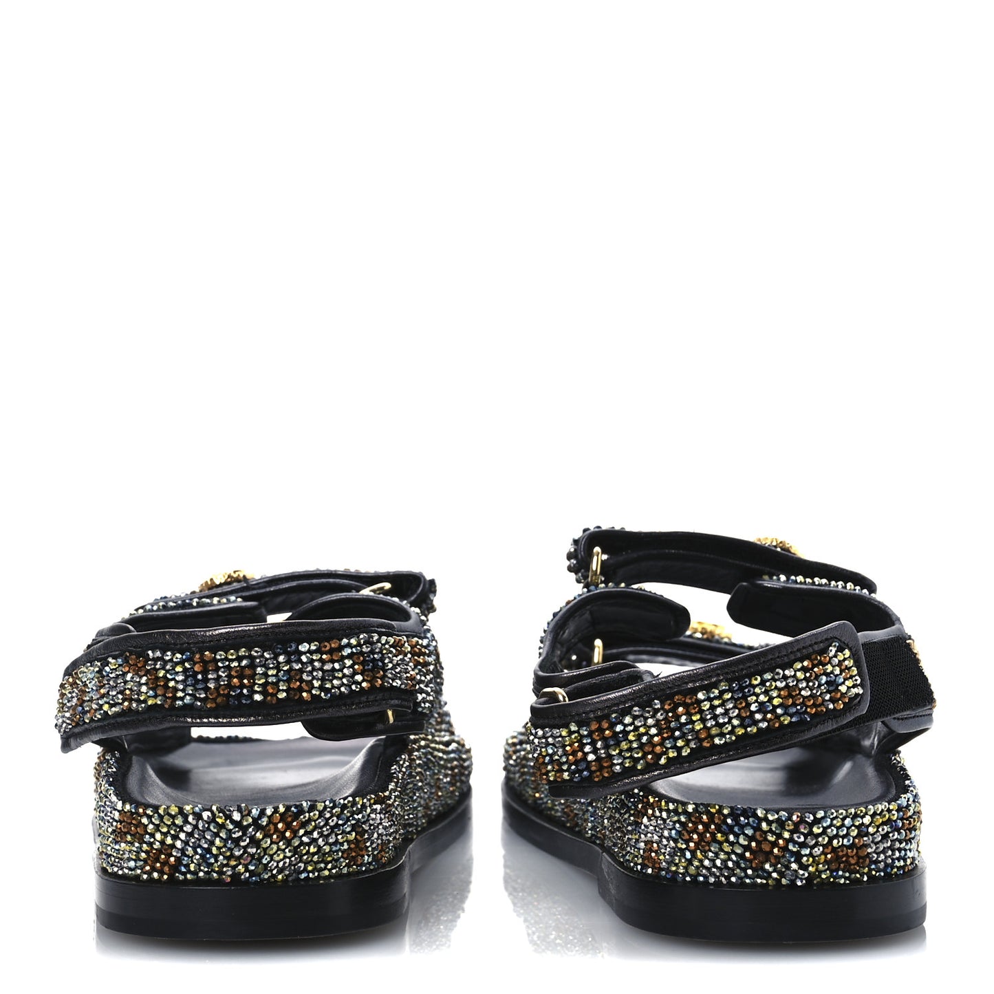 Grained Calfskin Crystal Velcro Dad Sandals 40 Black Multicolor