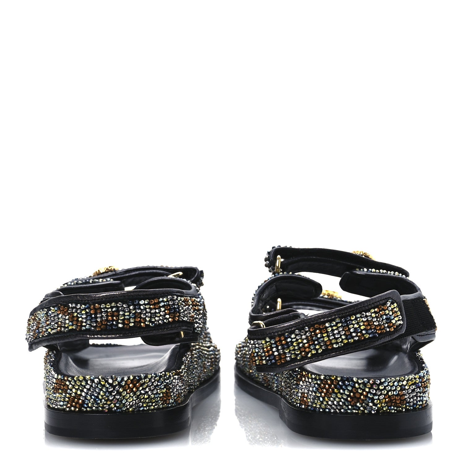 Chanel Grained Calfskin Crystal Velcro Dad Sandals 40 Black Multicolor 12 of 26