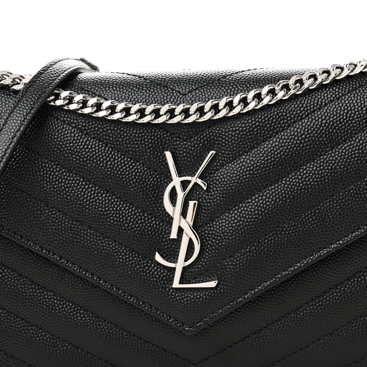 Grain De Poudre Matelasse Chevron Monogram Envelope Chain Wallet Black