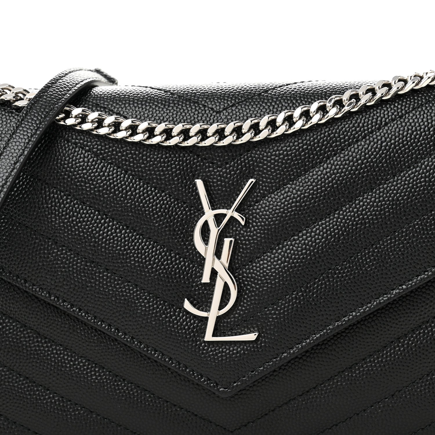 Saint Laurent Grain De Poudre Matelasse Chevron Monogram Envelope Chain Wallet Black 7 of 9