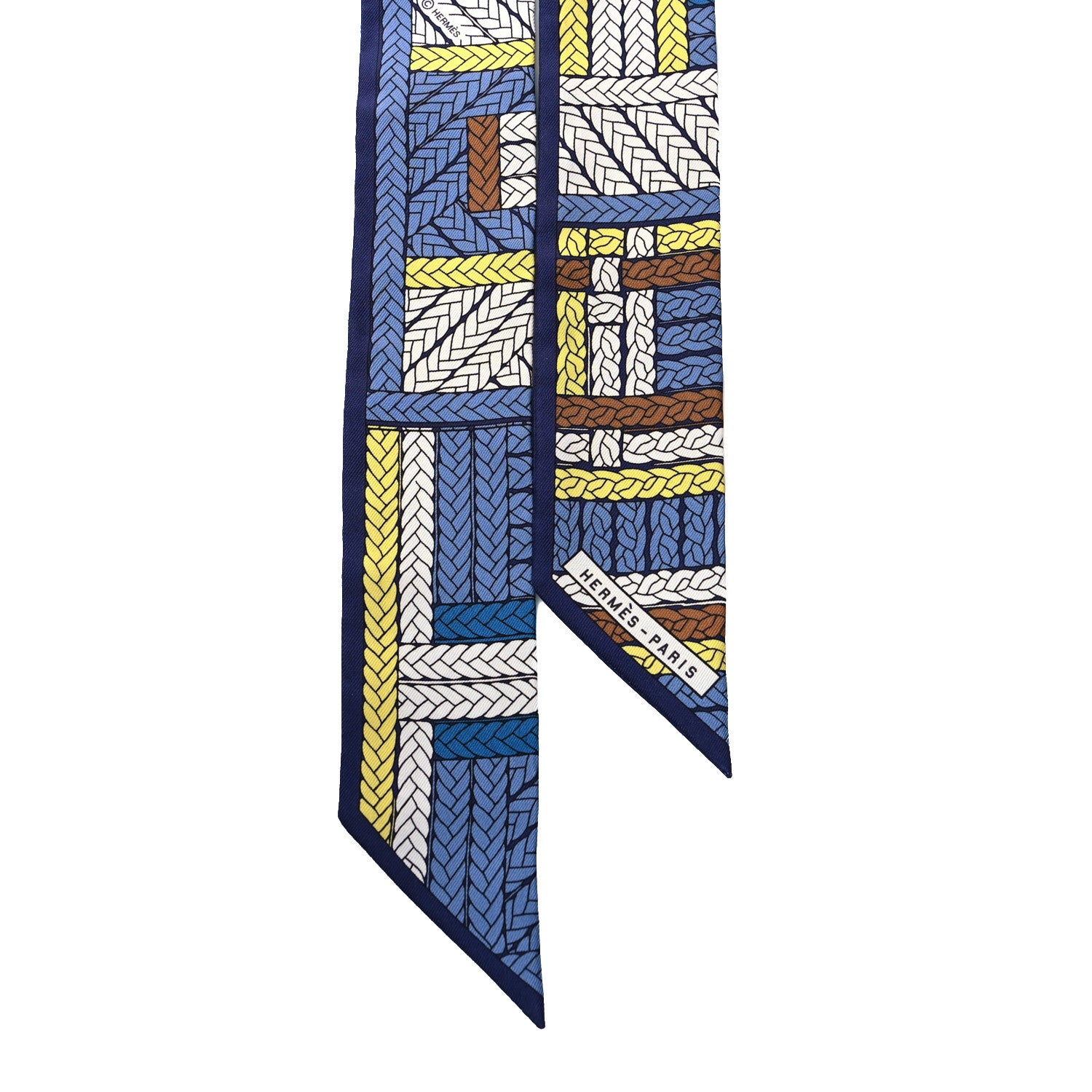 Hermes Silk Tresses H Twilly Bleu Lavande Marin Jaune 2 of 4