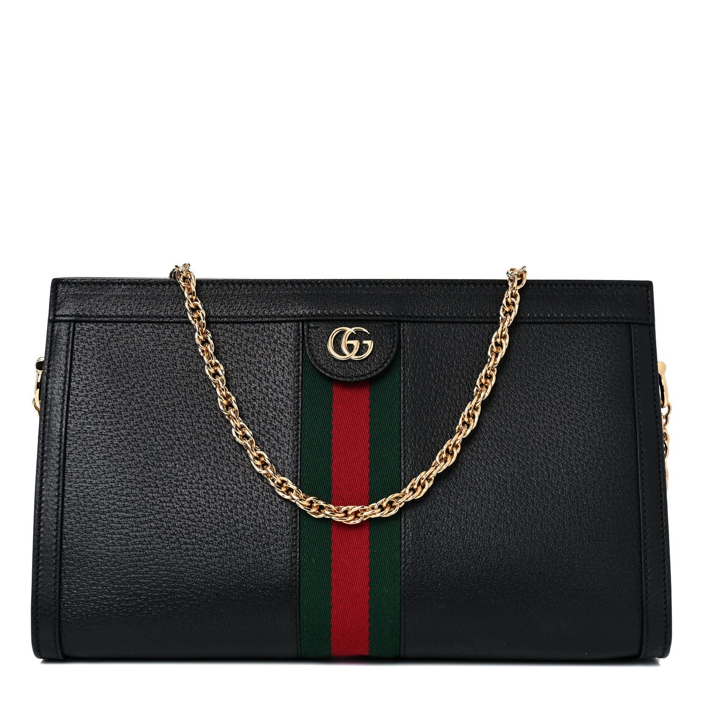 Textured Calfskin Web Medium Ophidia Chain Shoulder Bag Black