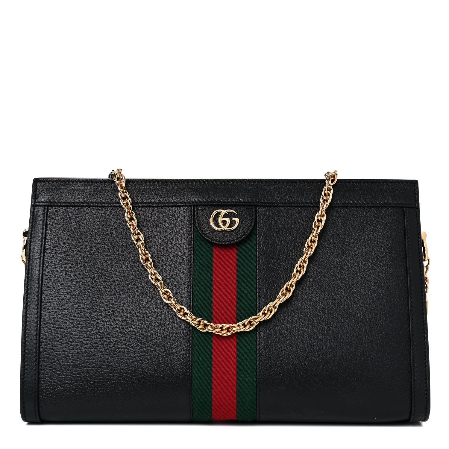Gucci Textured Calfskin Web Medium Ophidia Chain Shoulder Bag Black 1 of 15