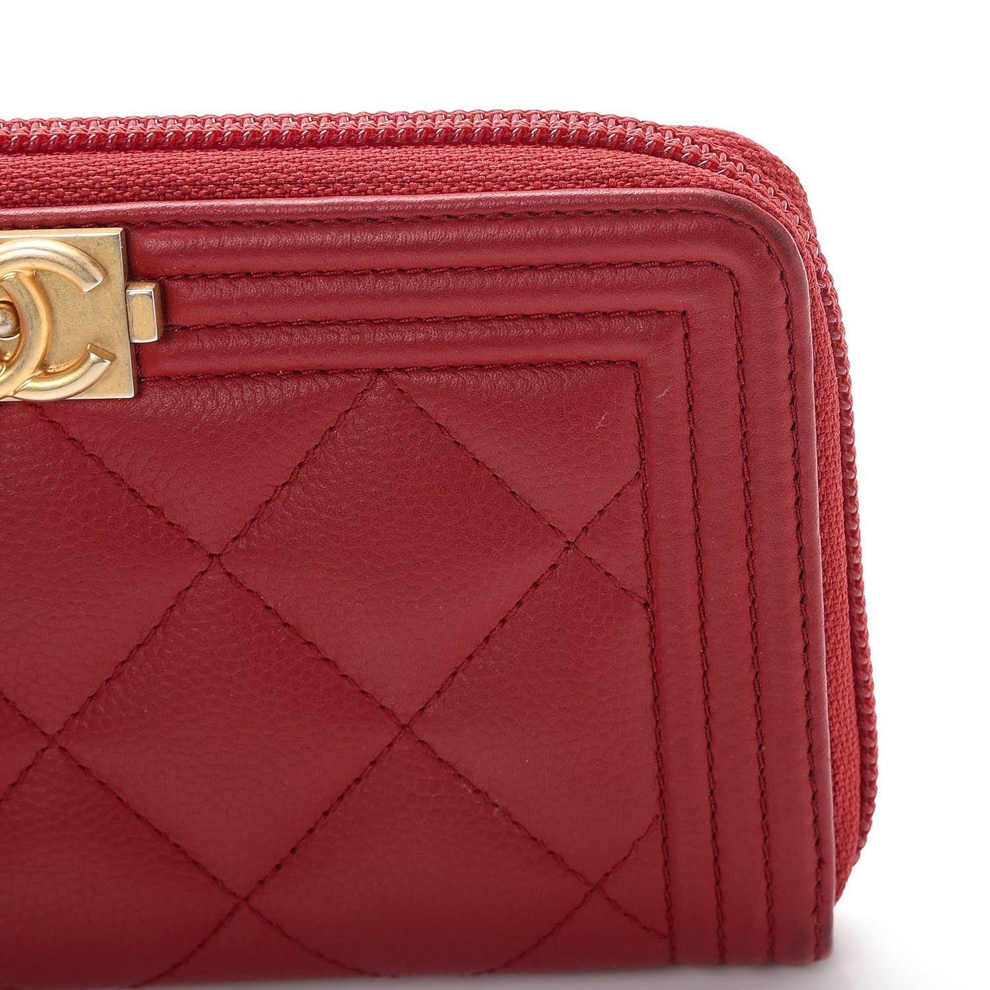 Caviar Quilted Small Boy Zip Around Wallet Dark Red