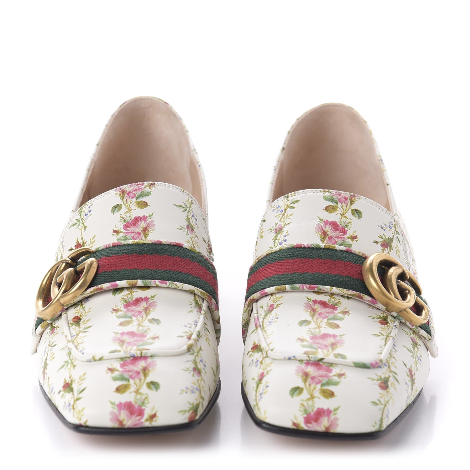 Gucci Calfskin Web Pearl Floral Embellished Peyton Loafer 36 White Multicolor 2 of 9