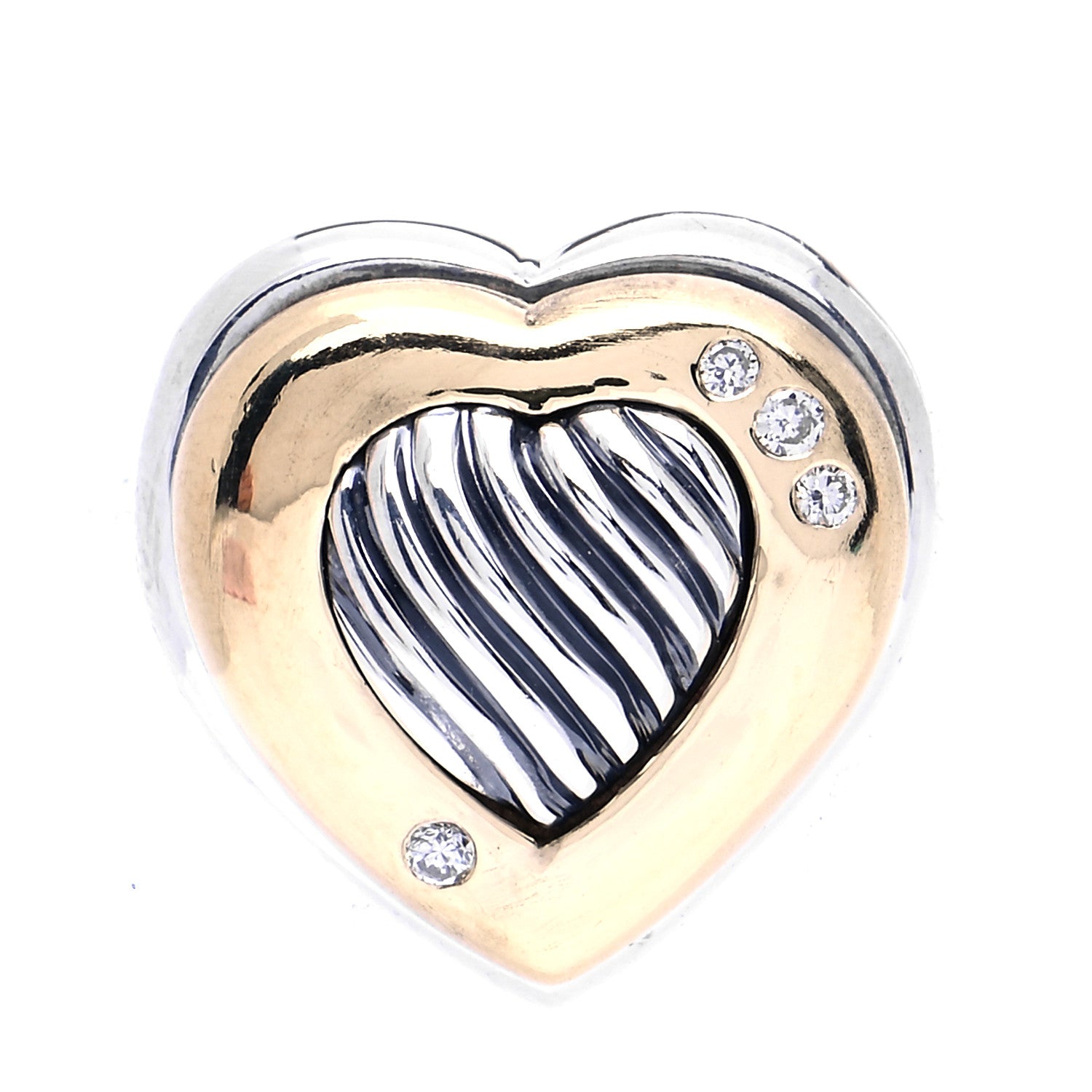 David Yurman Sterling Silver 18K Yellow Gold Diamond Heart Brooch Pin 1 of 5