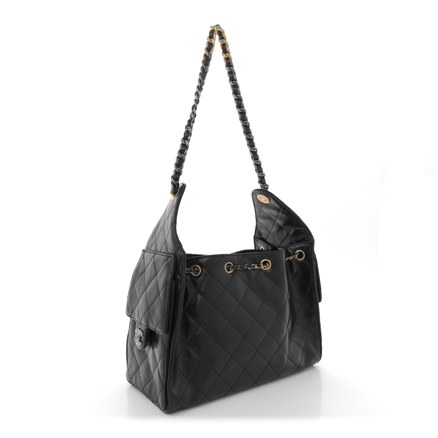 Chanel Shiny Crumpled Calfskin Quilted Small Chanel 25 Handbag Black 2 of 10