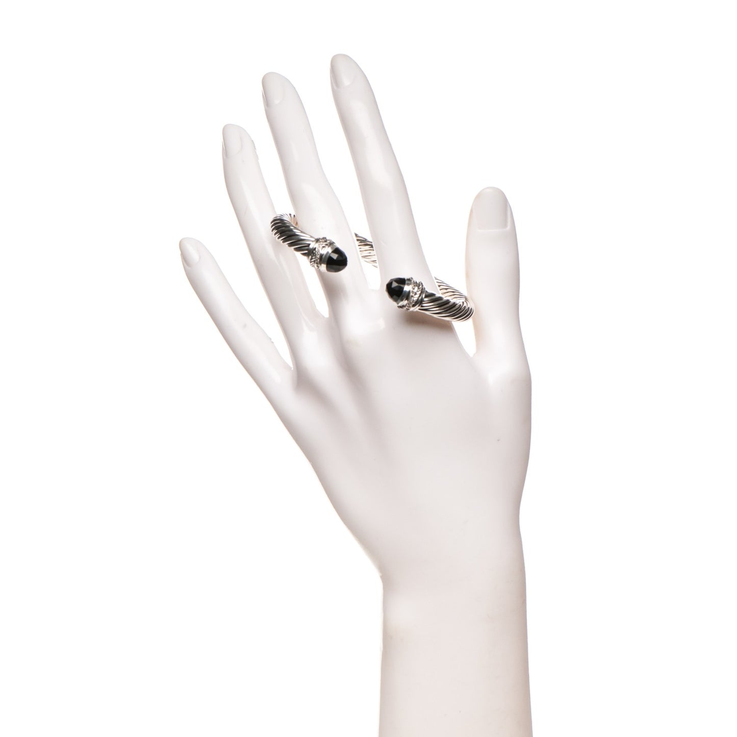 Sterling Silver Diamond Black Onyx 7mm Cable Classics Crossover Bracelet