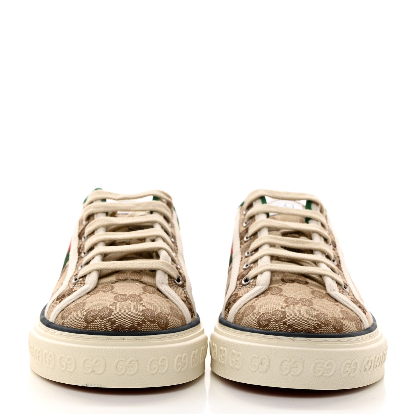 GG Monogram Web Womens 1977 Tennis Sneakers 38 Beige Ebony Mystic White