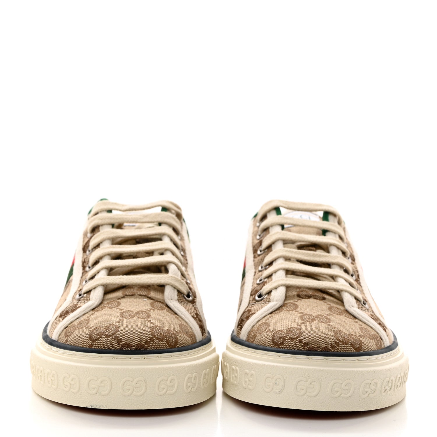 Gucci GG Monogram Web Womens 1977 Tennis Sneakers 38 Beige Ebony Mystic White 2 of 8