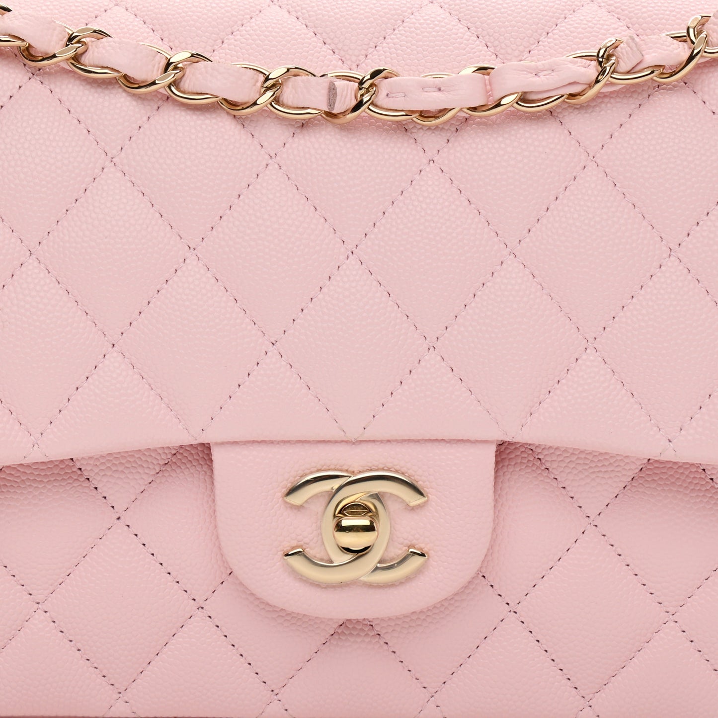 Caviar Quilted Medium Double Flap Light Pink