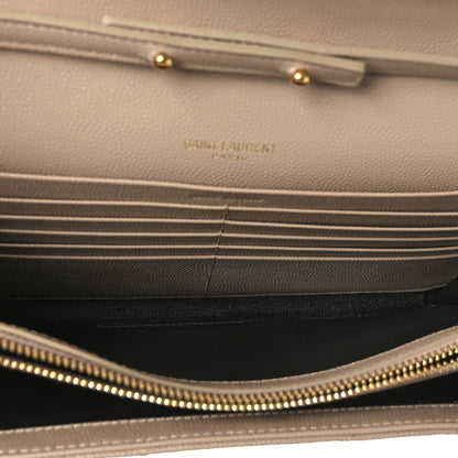 Saint Laurent Grain De Poudre Matelasse Chevron Chain Wallet Dark Beige 5 of 9
