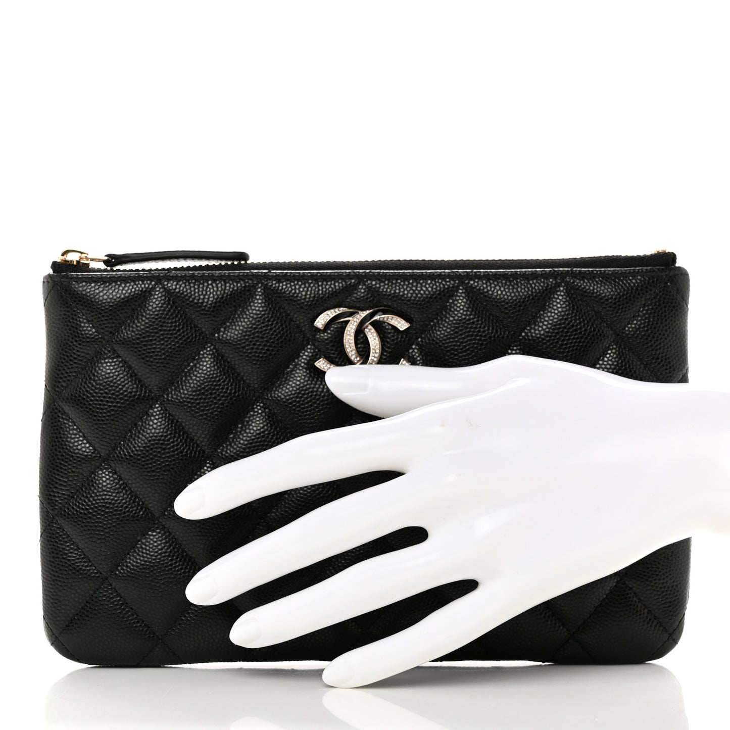 Caviar Quilted Crystal Enamel Cosmetic Case Black