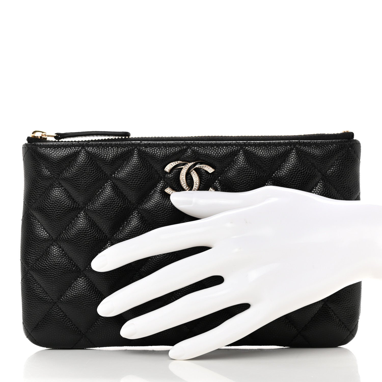 Chanel Caviar Quilted Crystal Enamel Cosmetic Case Black 2 of 8