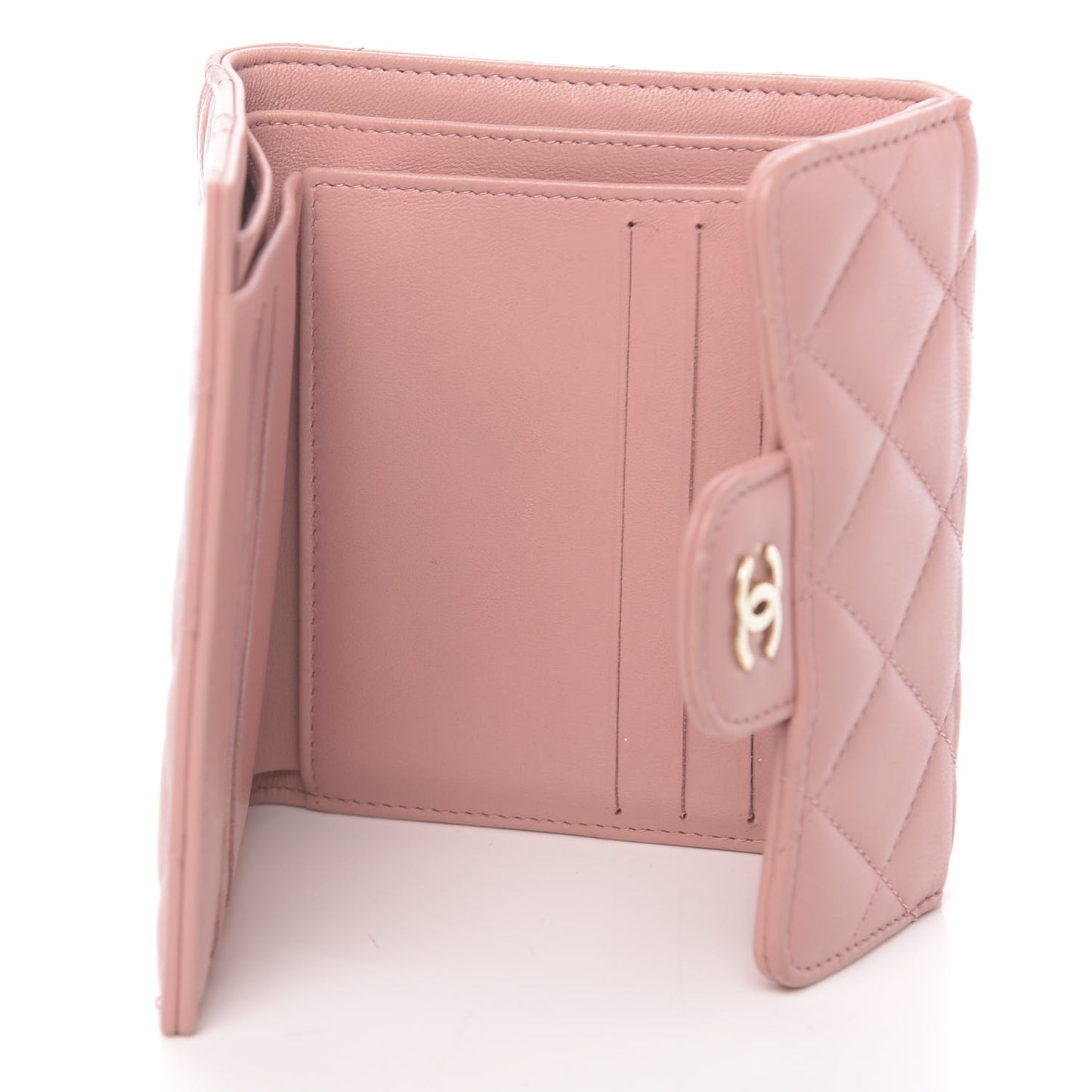 Lambskin Quilted Small Compact Wallet Pink
