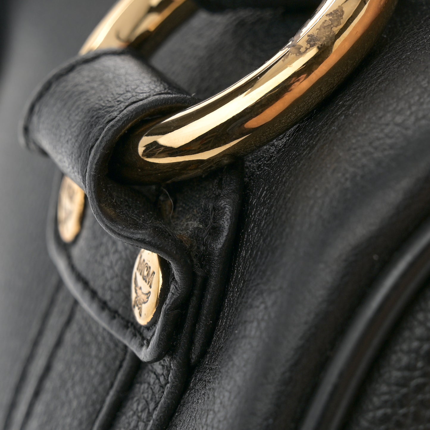 Grained Calfskin Studded Boston Bag Black