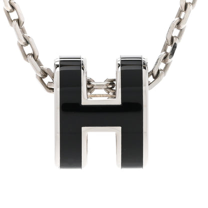 Hermes Lacquered Palladium Mini Pop H Pendant Necklace Black 4 of 8