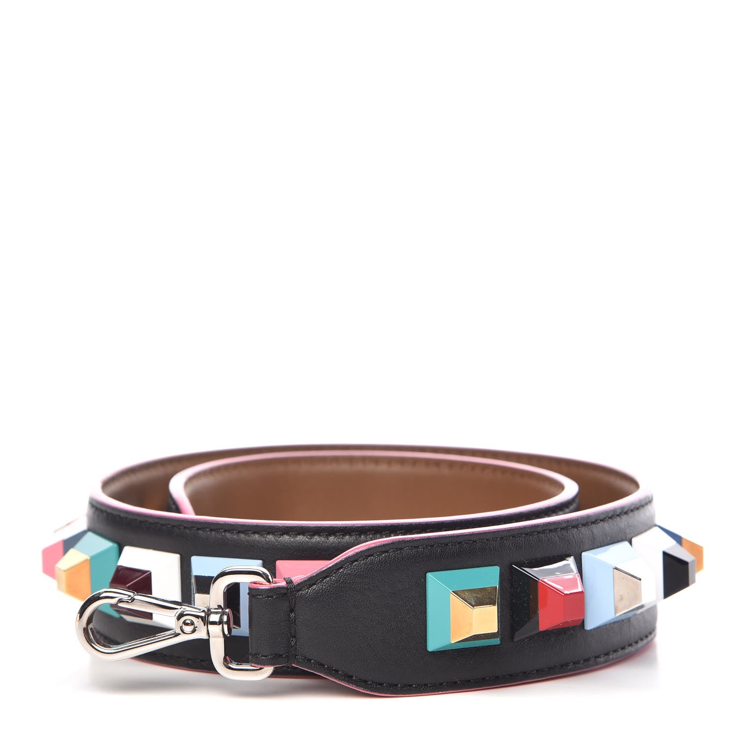 Fendi Vitello Dolce Plexiglass Bi-Color Studded Strap You Black Brownie Multicolor 1 of 4