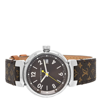 Louis Vuitton Stainless Steel Monogram 34mm Tambour Quartz Watch Brown 2 of 4