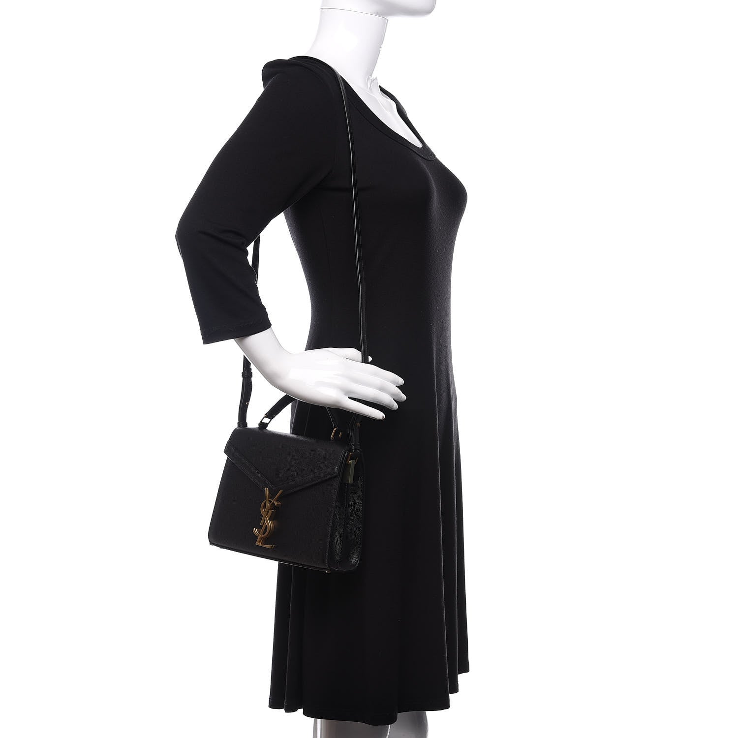 Saint Laurent Grain de Poudre Mini Classic Monogram Cassandra Top Handle Black Rouge Legion 4 of 10