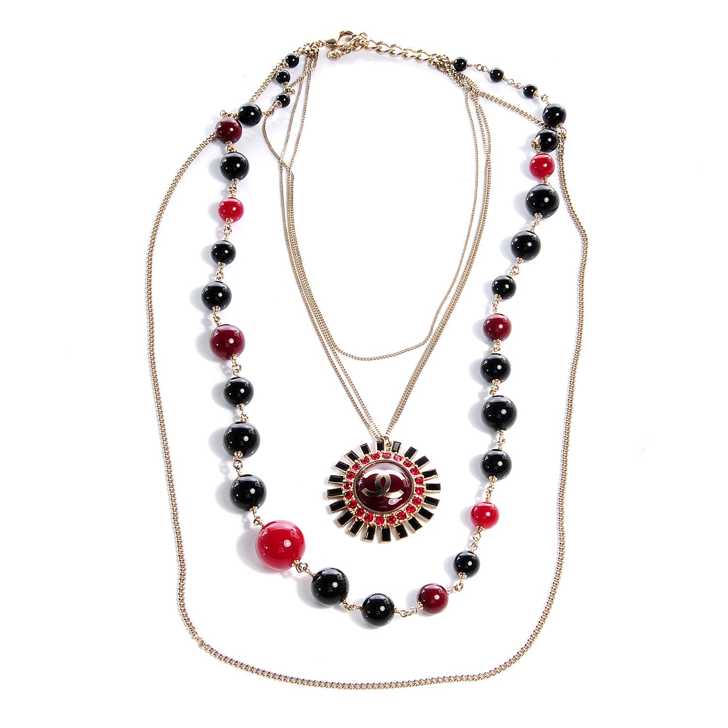 Chanel Beaded CC Pendant Strand Necklace Gold Multicolor 4 of 5