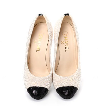 Chanel Pearl Sequins Cap Toe Pumps 37.5 Beige Black 5 of 11