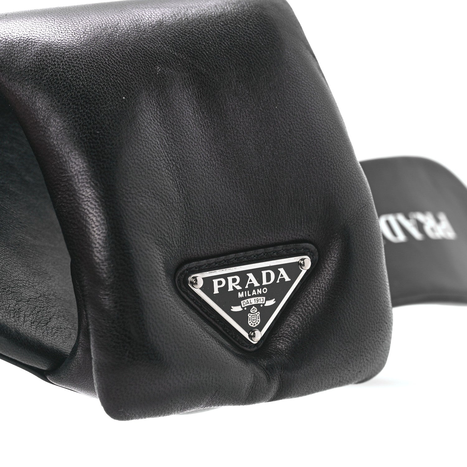 Prada Nappa Soft Padded Metal Triangle Logo 65mm Slide Sandals 40 Black 8 of 9