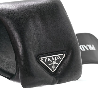 Prada Nappa Soft Padded Metal Triangle Logo 65mm Slide Sandals 40 Black 8 of 9