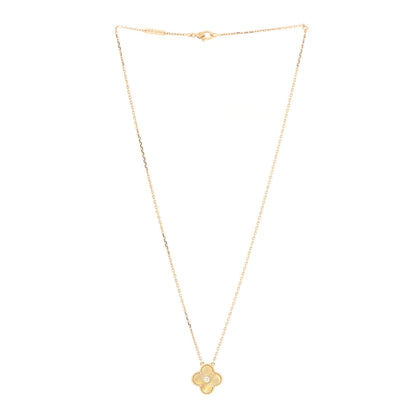 Van Cleef & Arpels 18K Yellow Gold Diamond Yellow Mother of Pearl Vintage Alhambra Pendant Necklace 3 of 7