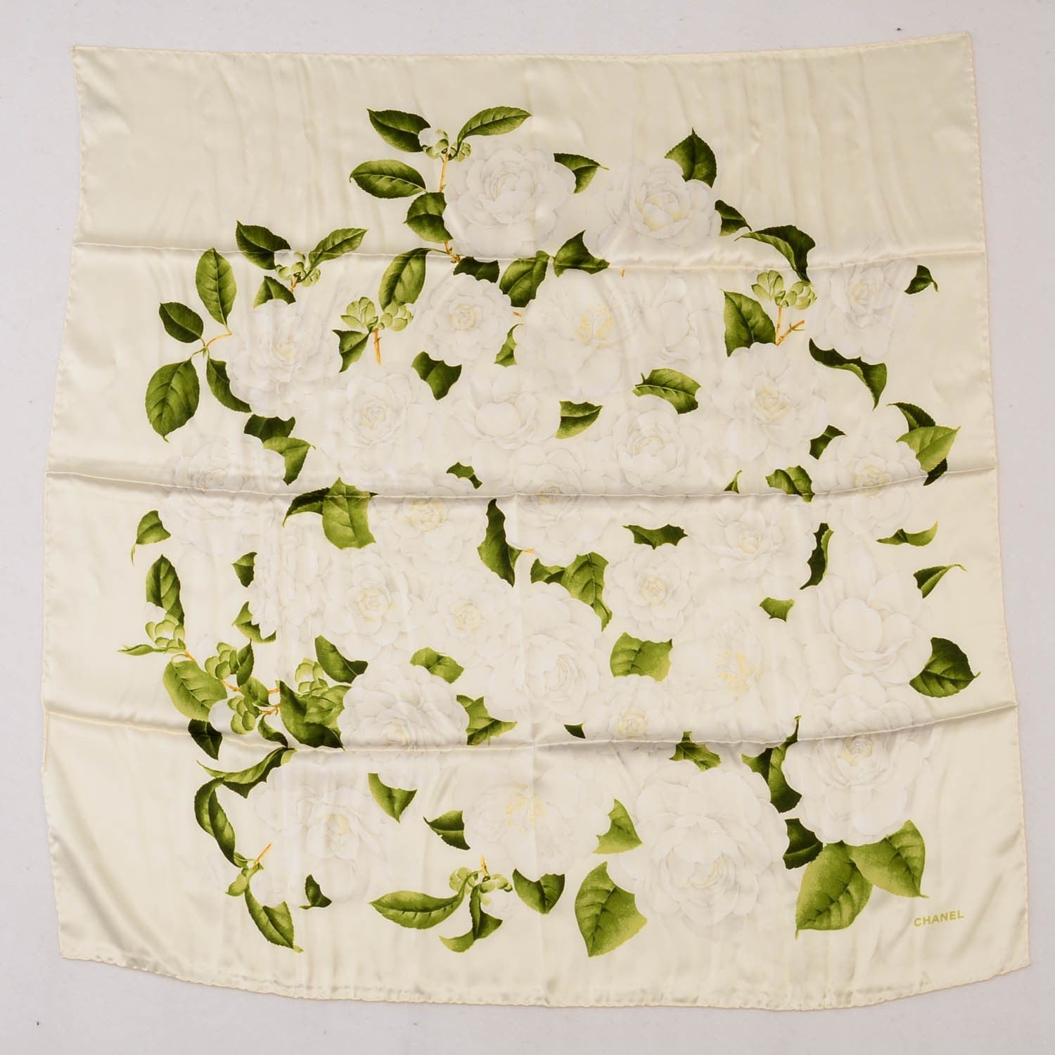Chanel Silk Camellia Flower Scarf White 2 of 5