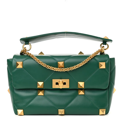 Valentino Garavani Nappa Large Roman Stud Shoulder Bag Jungle 1 of 9