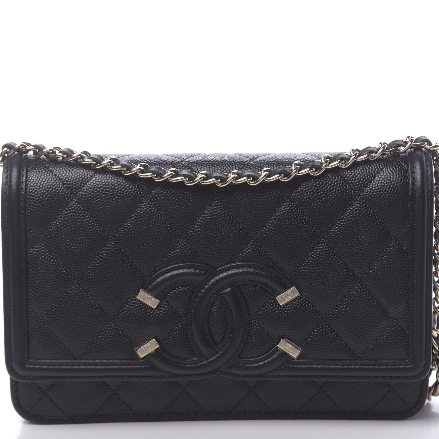 Caviar Quilted CC Filigree Wallet On Chain WOC Black
