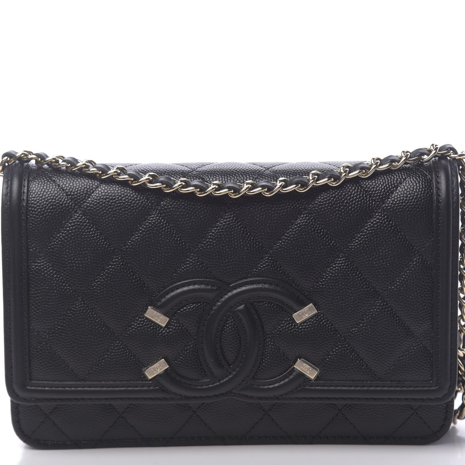 Chanel Caviar Quilted CC Filigree Wallet On Chain WOC Black 9 of 12
