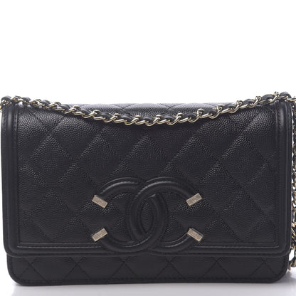 Chanel Caviar Quilted CC Filigree Wallet On Chain WOC Black 9 of 12