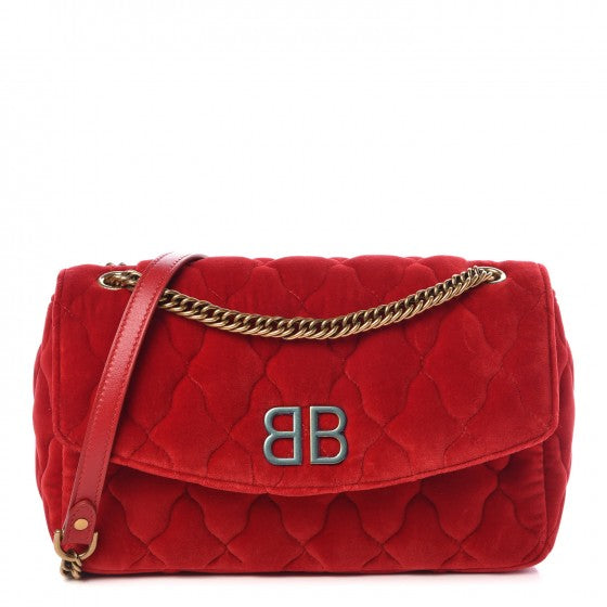 Velvet Mattress Quilted Medium BB Round Shoulder Bag Red