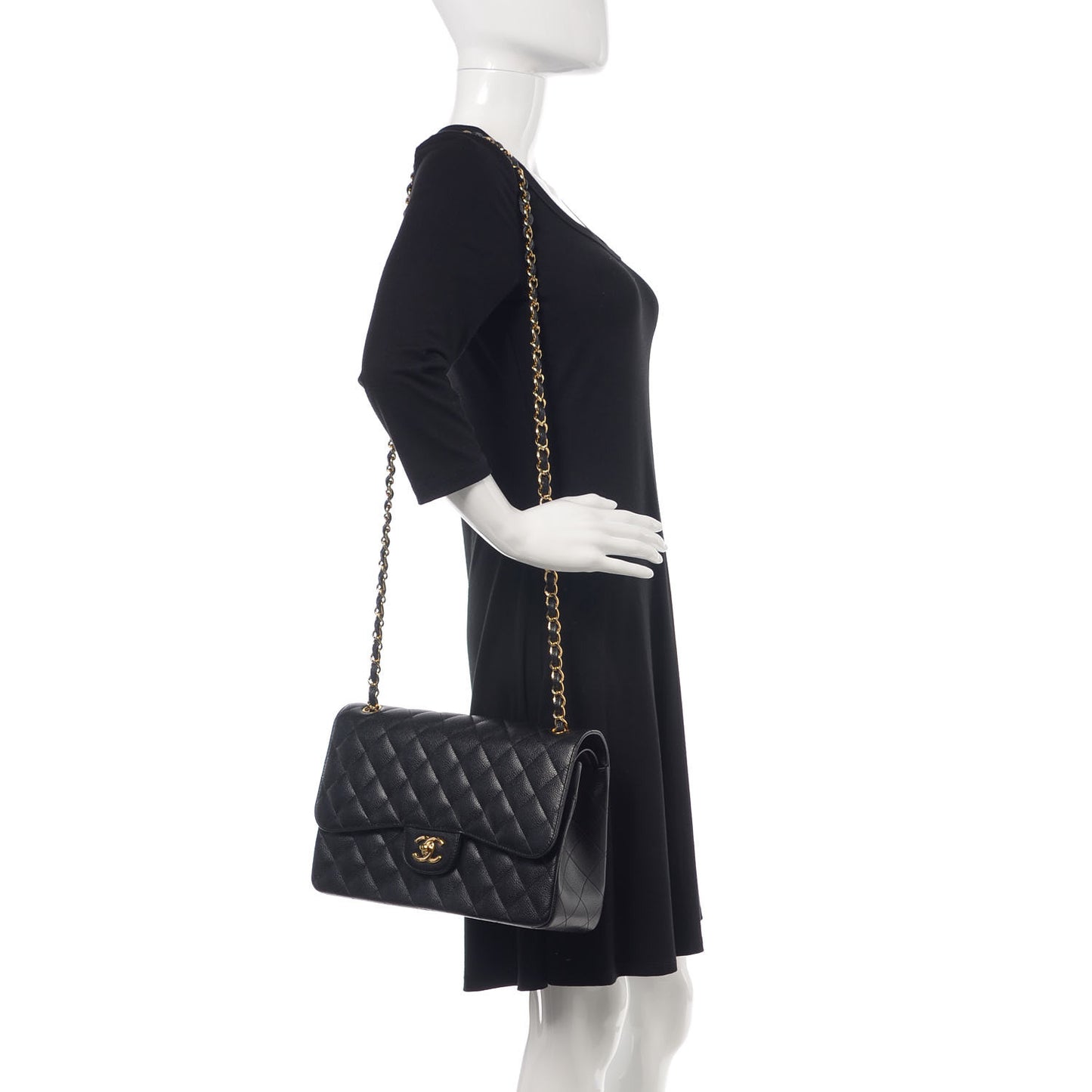 Caviar Quilted Jumbo Double Flap Black