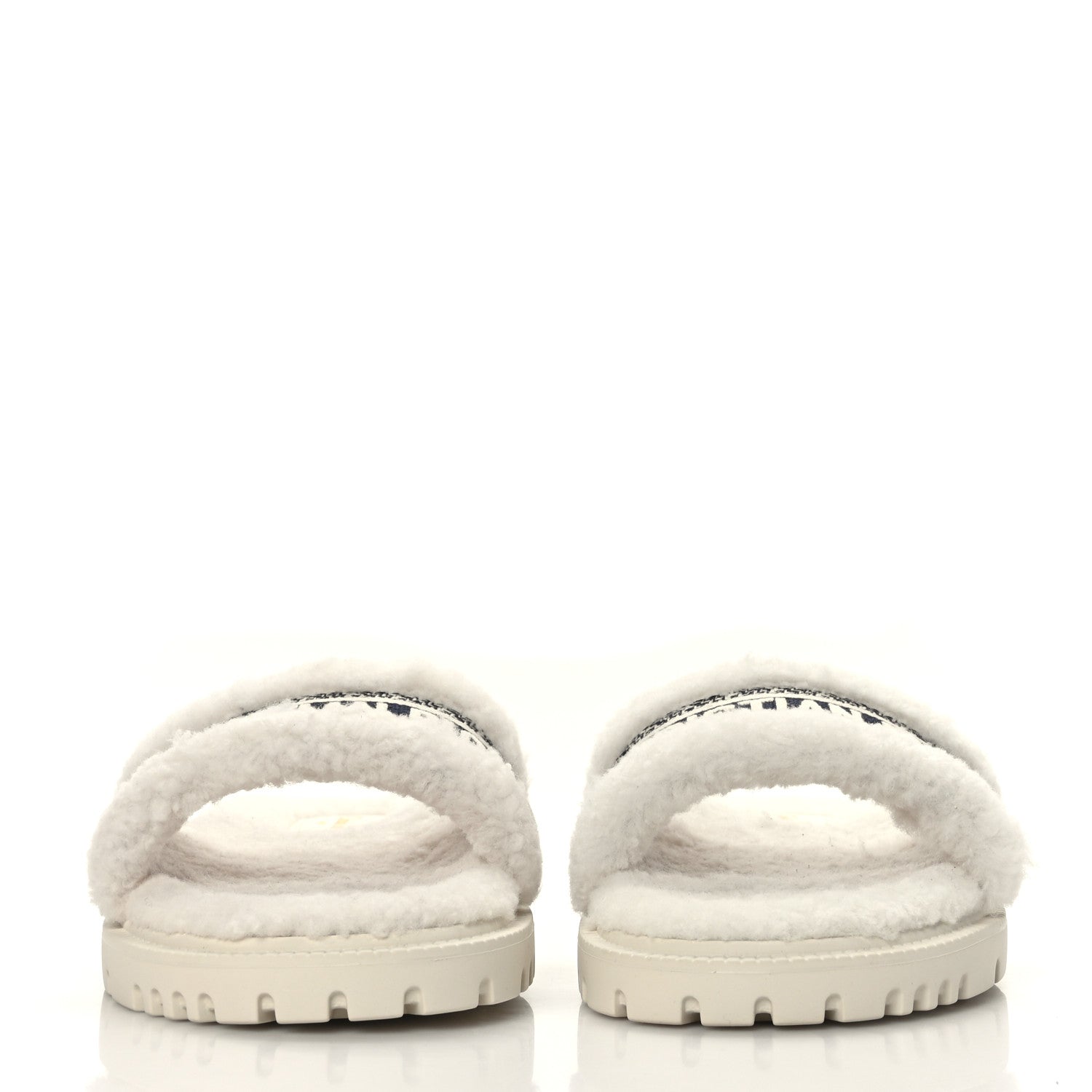 Christian Dior Shearling Canvas Embroidered Dway 10mm Slide Sandals 40 Natural Deep Blue 2 of 7