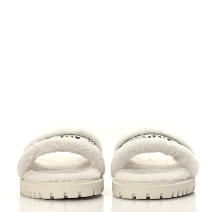 Christian Dior Shearling Canvas Embroidered Dway 10mm Slide Sandals 40 Natural Deep Blue 2 of 7