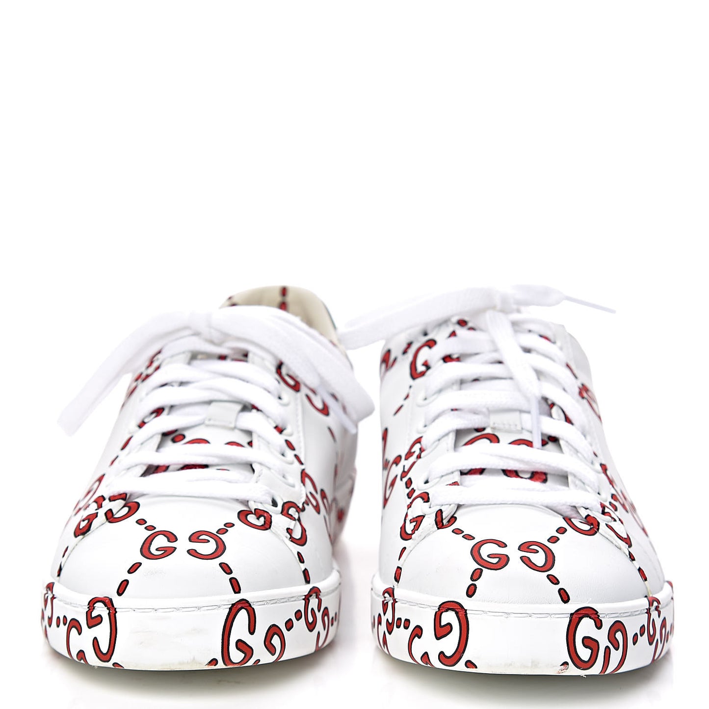 Calfskin GucciGhost Print Womens Ace Sneakers 37 White Hibiscus Red