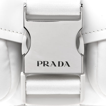 Prada Re-Nylon Spazzolato Double Pocket Buckle Shoulder Bag White 9 of 12