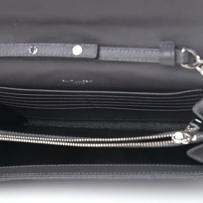 Saint Laurent Grain De Poudre Matelasse Chevron Monogram Chain Wallet Grey 4 of 4