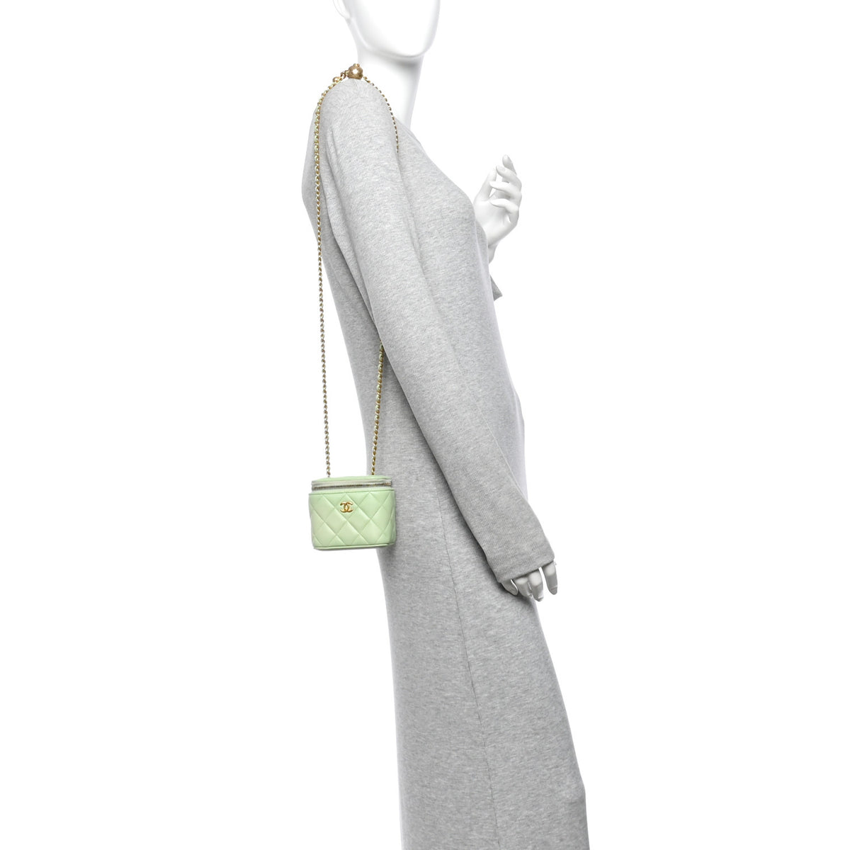 Chanel Lambskin Quilted Pearl Crush Mini Vanity Case With Chain Light Green 2 of 12
