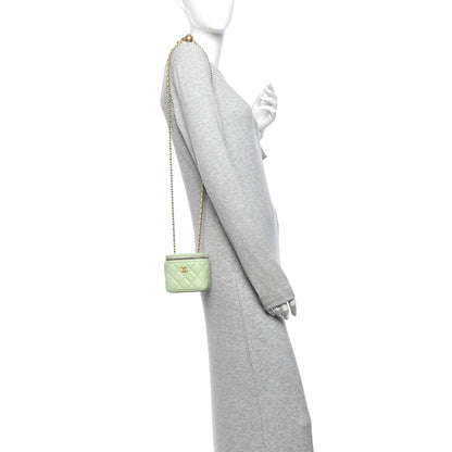 Chanel Lambskin Quilted Pearl Crush Mini Vanity Case With Chain Light Green 2 of 12