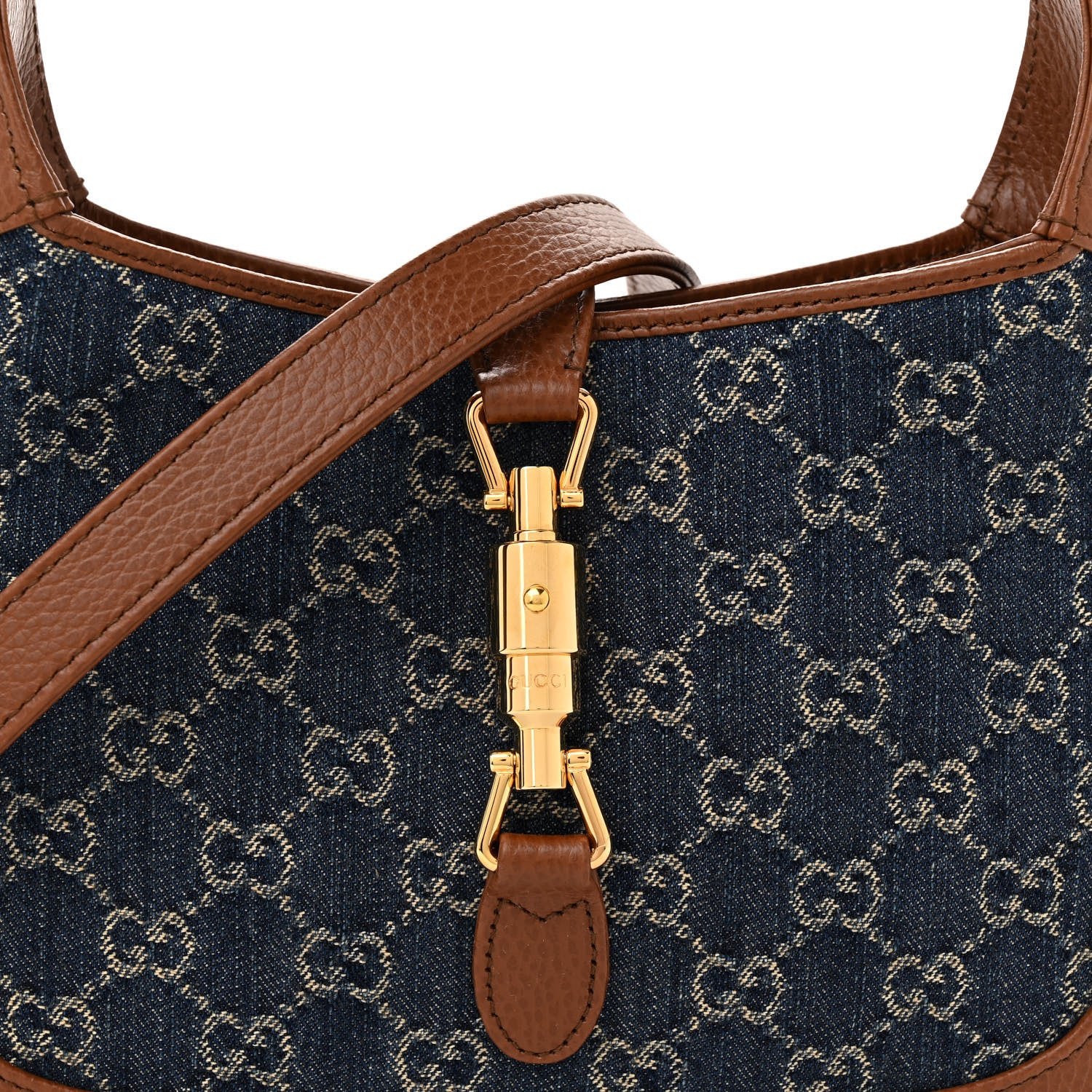 Gucci New Denim GG Monogram Calfskin Small Jackie 1961 Hobo Blue Tea Cuir 8 of 11