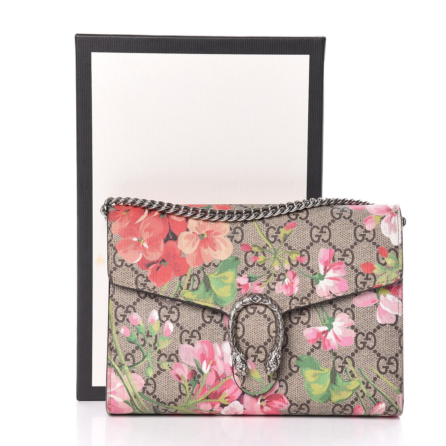 GG Supreme Monogram Blooms Mini Dionysus Chain Wallet Beige Multicolor Dry Rose
