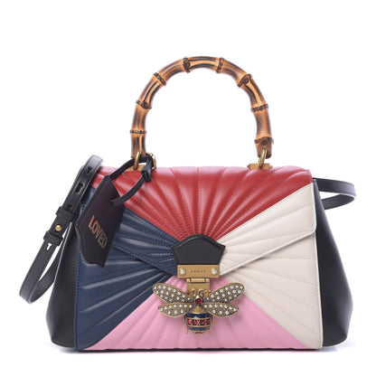 Gucci Calfskin Bamboo Trapuntata Queen Margaret Top Handle Bag Blue Agata Hibiscus Red Mystic White Sugar Pink 1 of 12