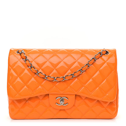 Chanel Patent Quilted Jumbo Double Flap Orange 1 of 9