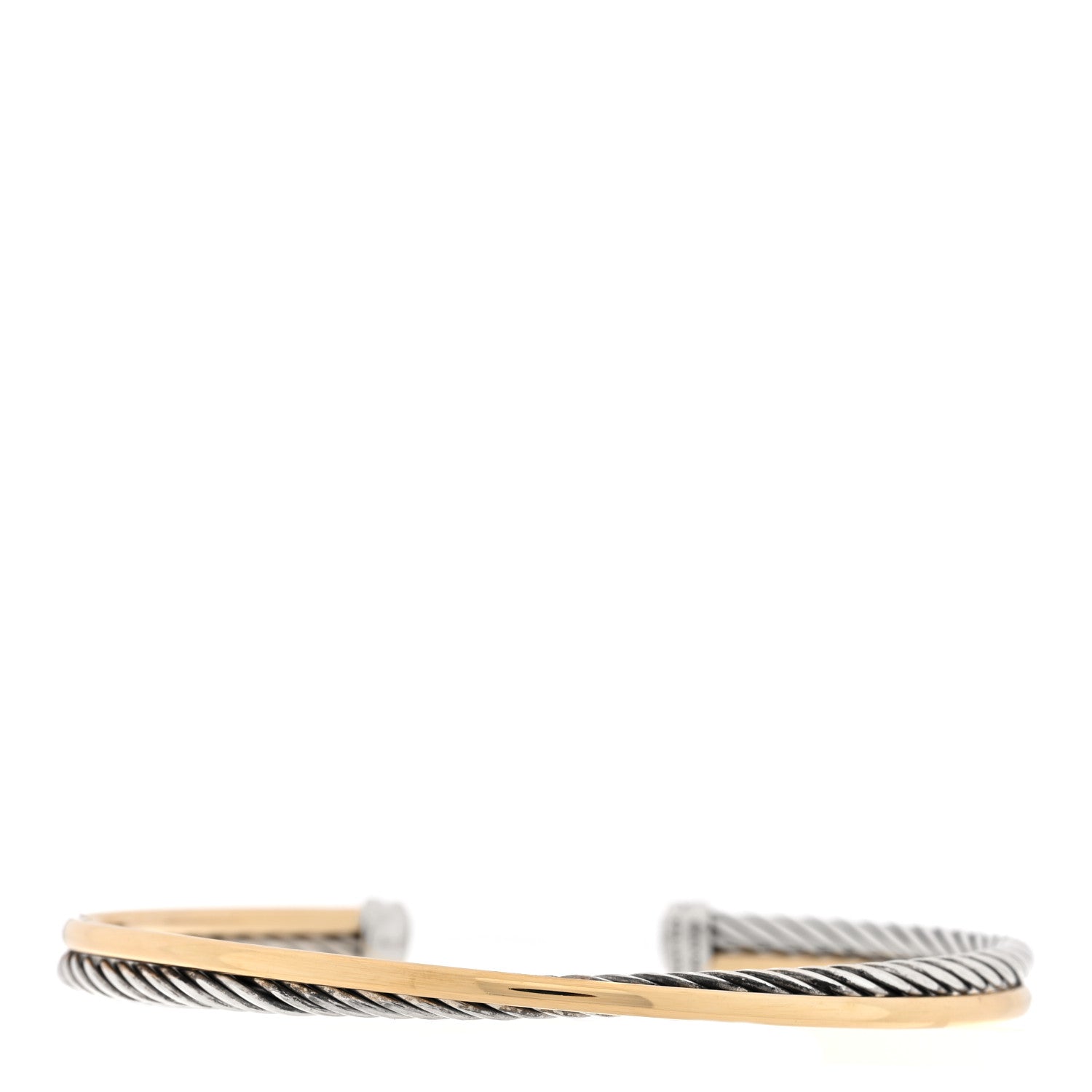 David Yurman Sterling Silver 18K Yellow Gold 3mm Crossover Cuff Bracelet 1 of 3