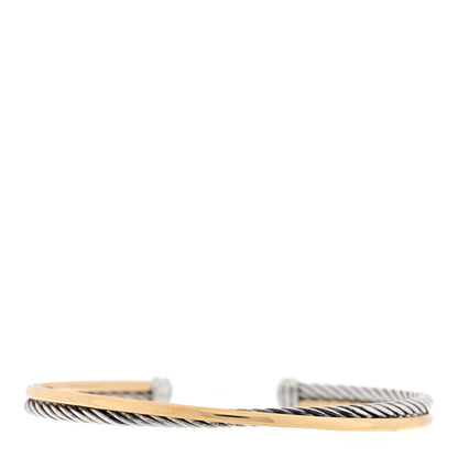 David Yurman Sterling Silver 18K Yellow Gold 3mm Crossover Cuff Bracelet 1 of 3